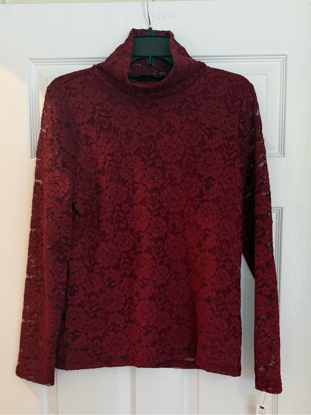 Talbots Buegundy Red Lace Mock Neck Top